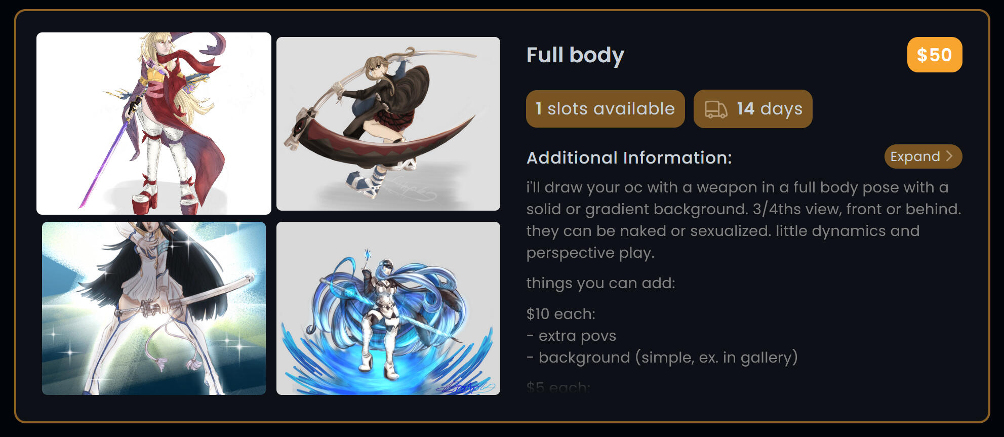 Full Body commission in rpg like style with a weapon